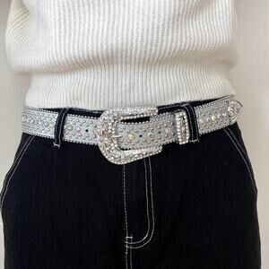 Y2k 2000s skull bones silver rhinestone crystal grunge goth emo punk belt